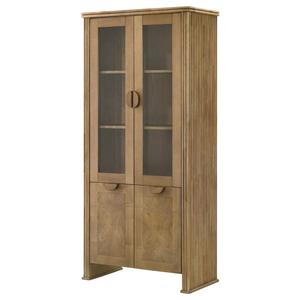 193616 Adina 77-inch Tall Display Cabinet Distressed Light Brown