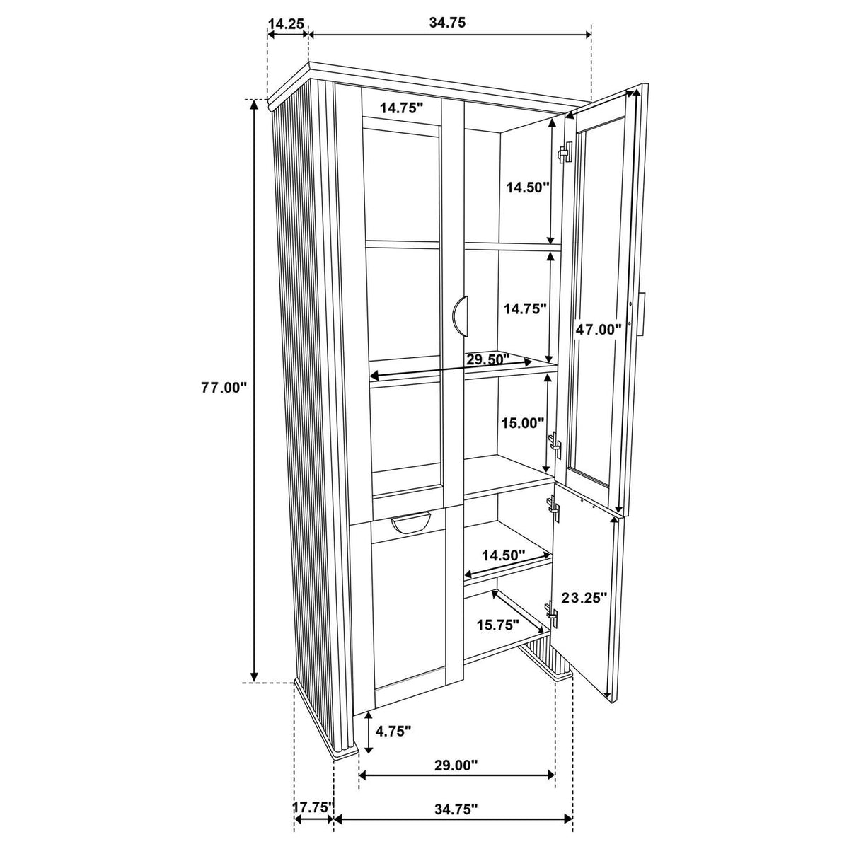 193616 Adina 77-inch Tall Display Cabinet Distressed Light Brown