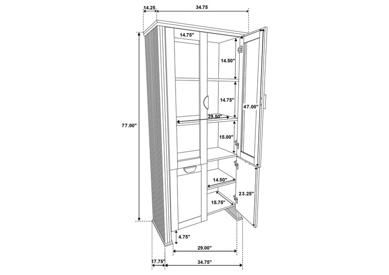 193616 Adina 77-inch Tall Display Cabinet Distressed Light Brown