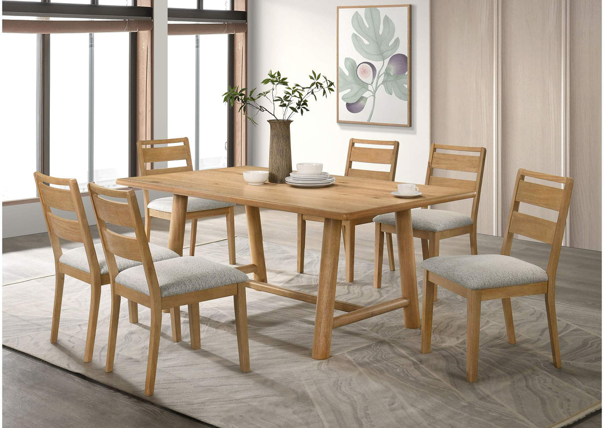 193651-S7 Duncan 7-piece Rectangular Wood Dining Table Set Washed Oak