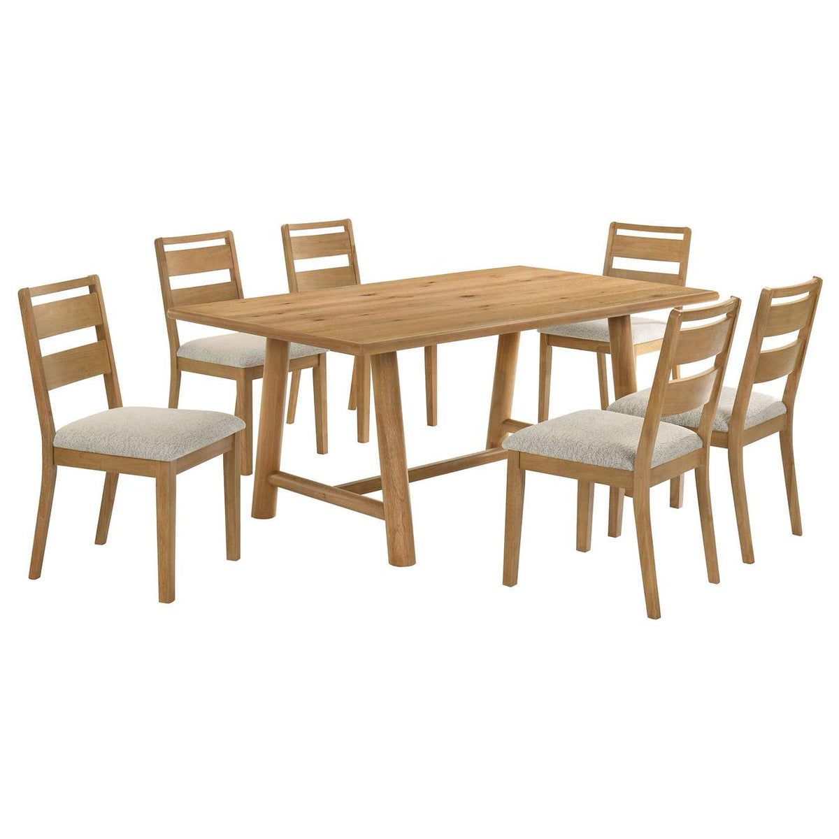 193651-S7 Duncan 7-piece Rectangular Wood Dining Table Set Washed Oak