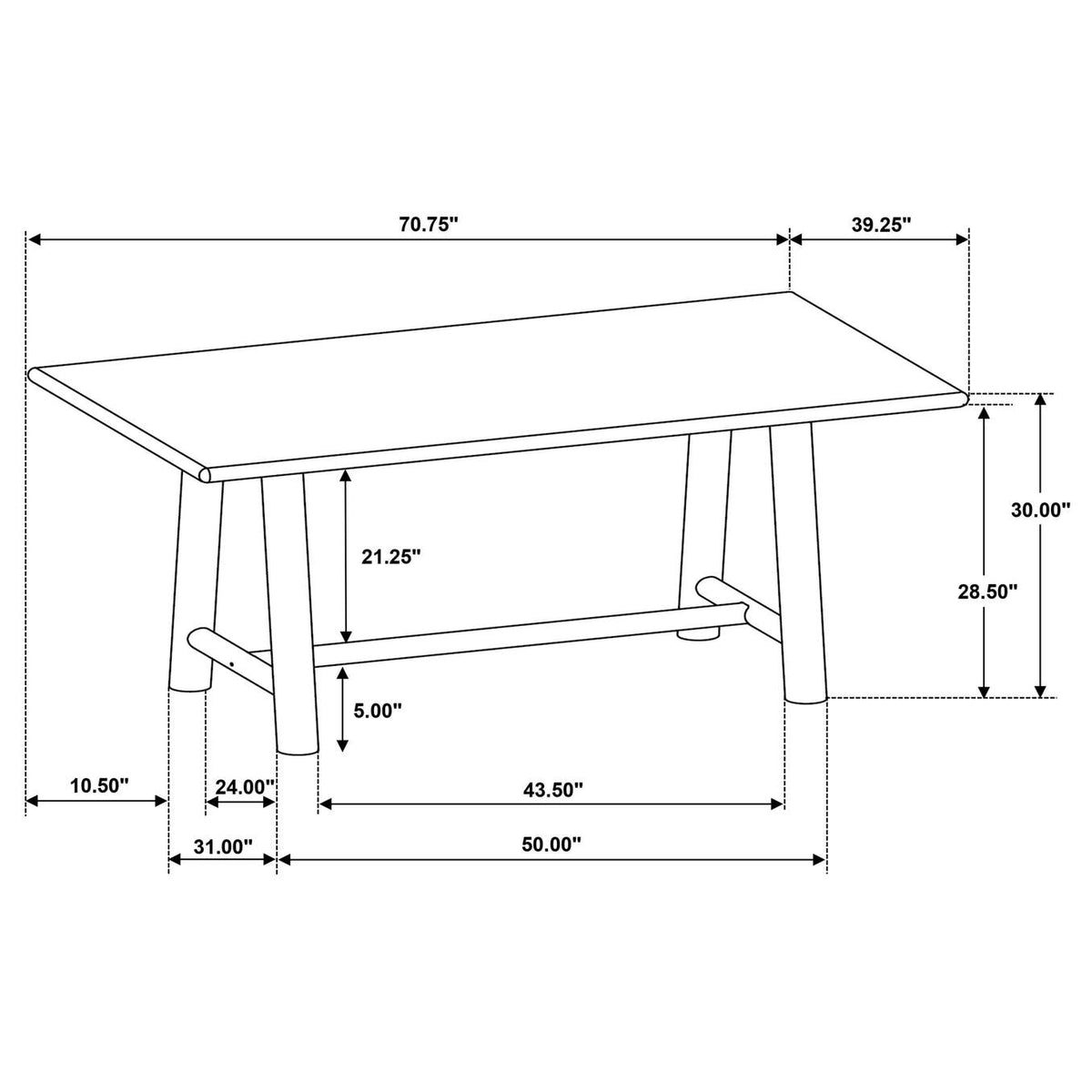 193651-S7 Duncan 7-piece Rectangular Wood Dining Table Set Washed Oak