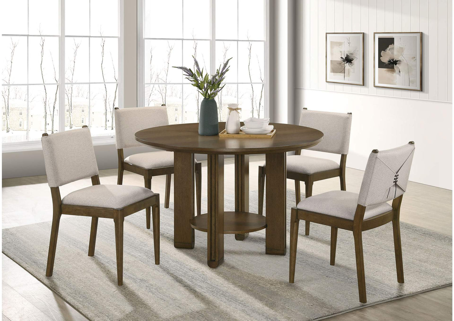 193660-S5 Ottowa 5-piece Round Wood Dining Room Table Set Brown
