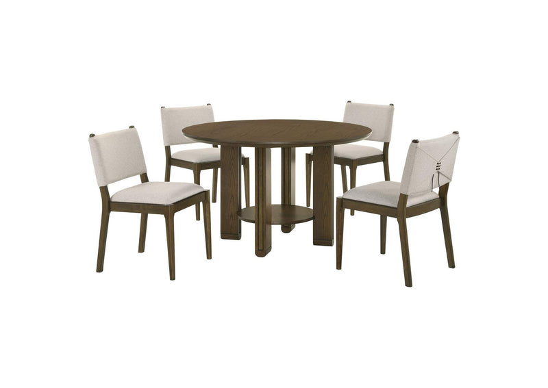 193660-S5 Ottowa 5-piece Round Wood Dining Room Table Set Brown