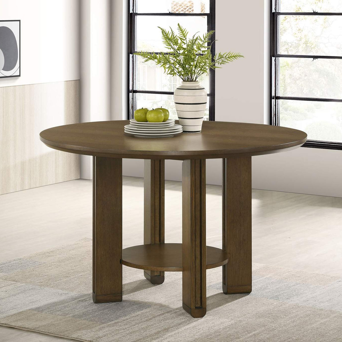193660 Ottowa 47-inch Round Wood Dining Table with Shelf Brown