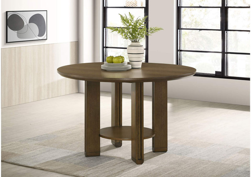 193660 Ottowa 47-inch Round Wood Dining Table with Shelf Brown