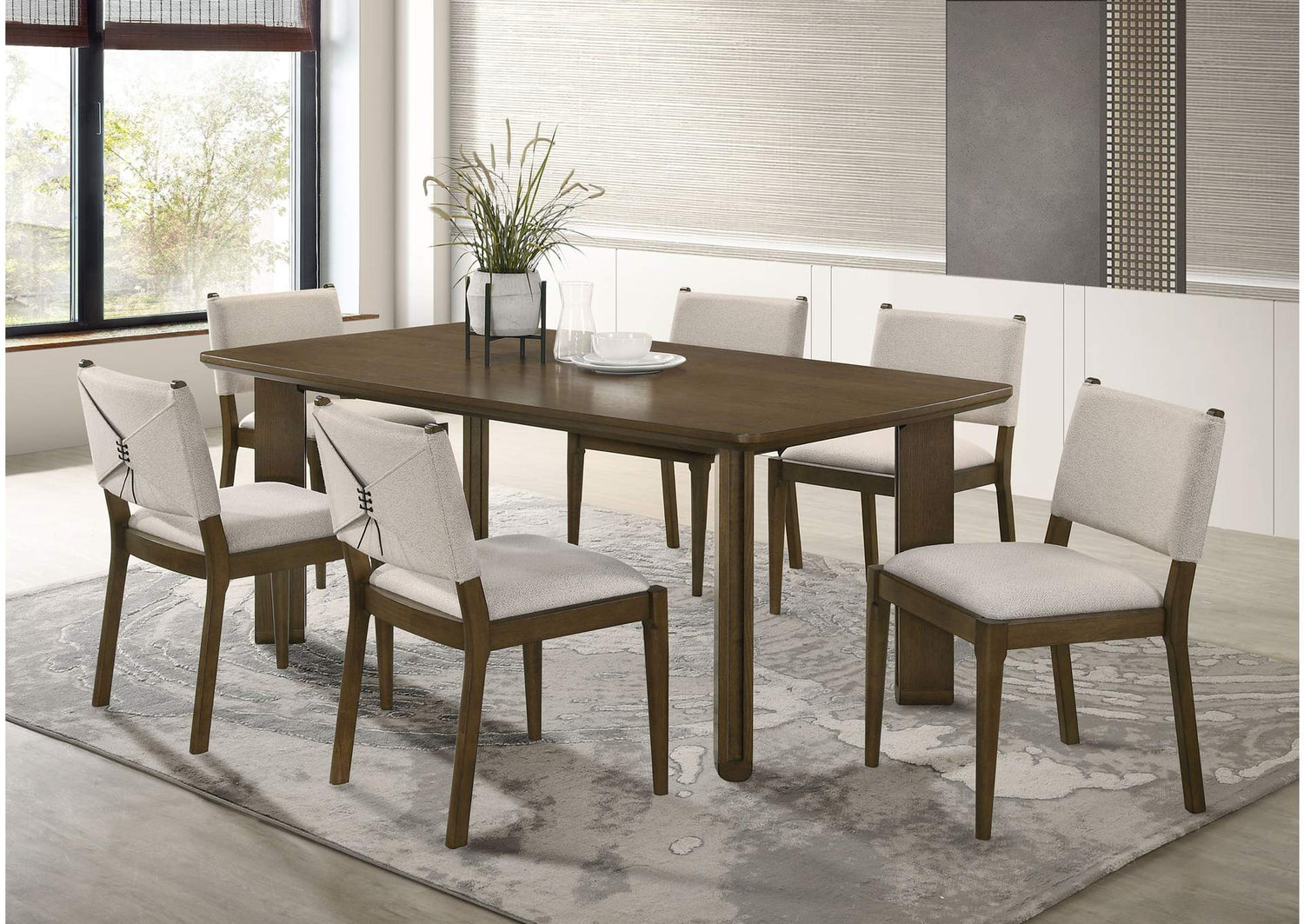 193661-S7 Ottowa 7-piece Rectangular Wood Dining Room Table Set Brown