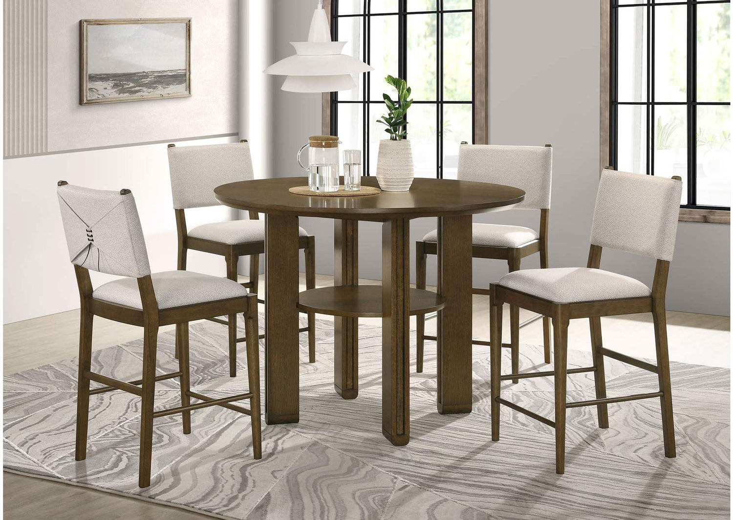 193668-S5 Ottowa 5-piece Round Counter Height Dining Room Set Brown
