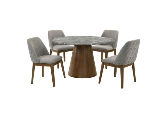 193820-S5 Franklin 5-piece 50-inch Round Dining Table Set Grey and Dark Oak