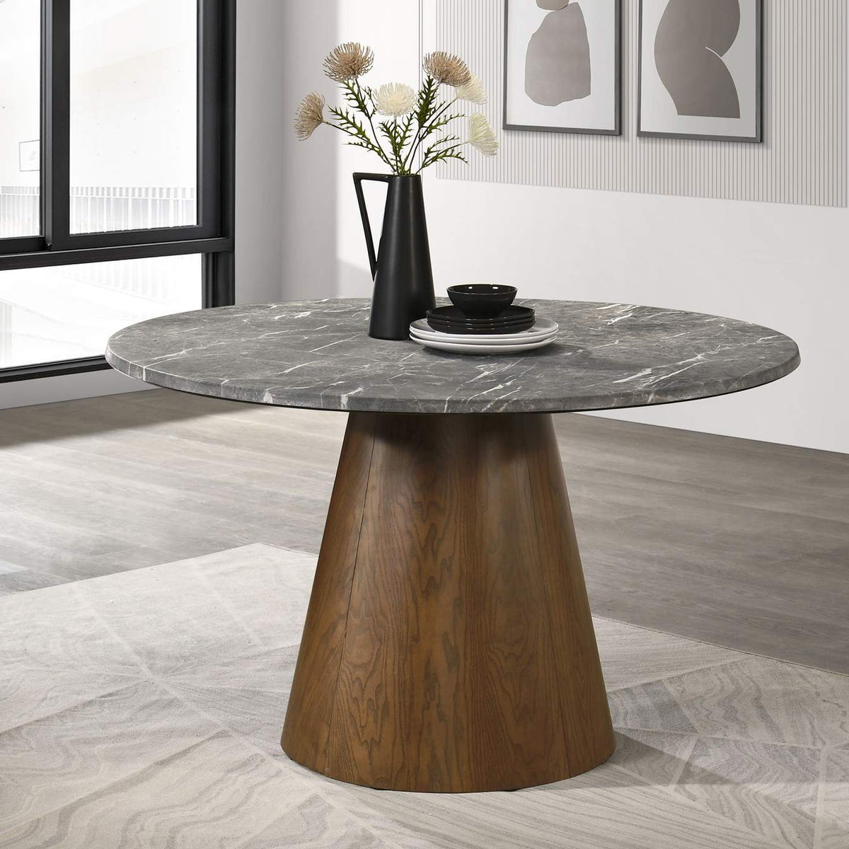 193820 Franklin 50-inch Round Dining Table Grey and Dark Oak
