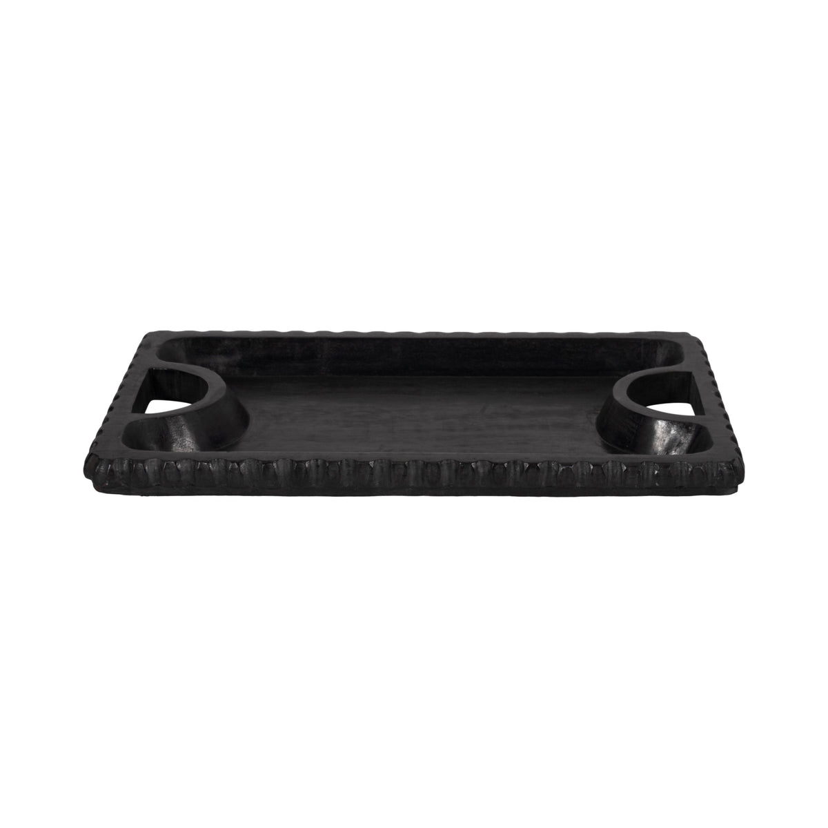 Wood 25"X15" Scalloped Edge Tray - Black