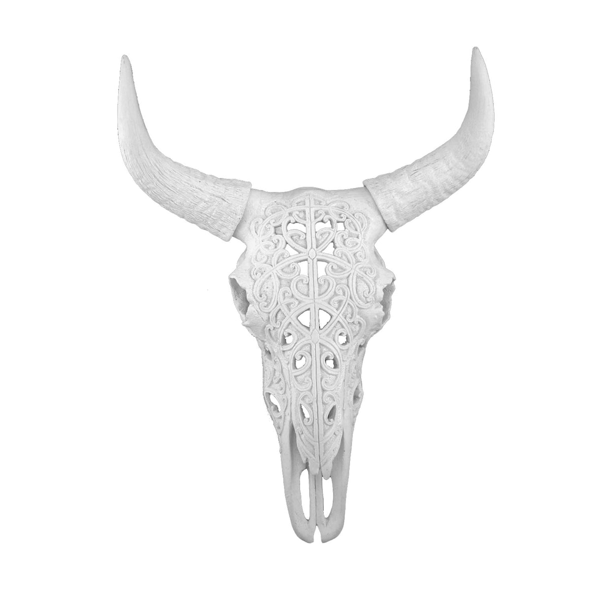 Carved Bull Skull - White