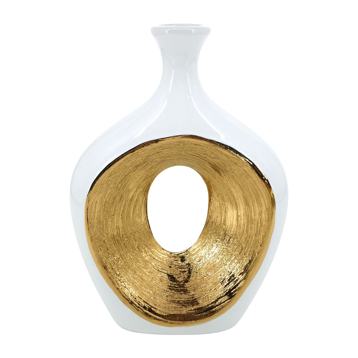 2-Tone Scratched Oval Vase - White / Gold