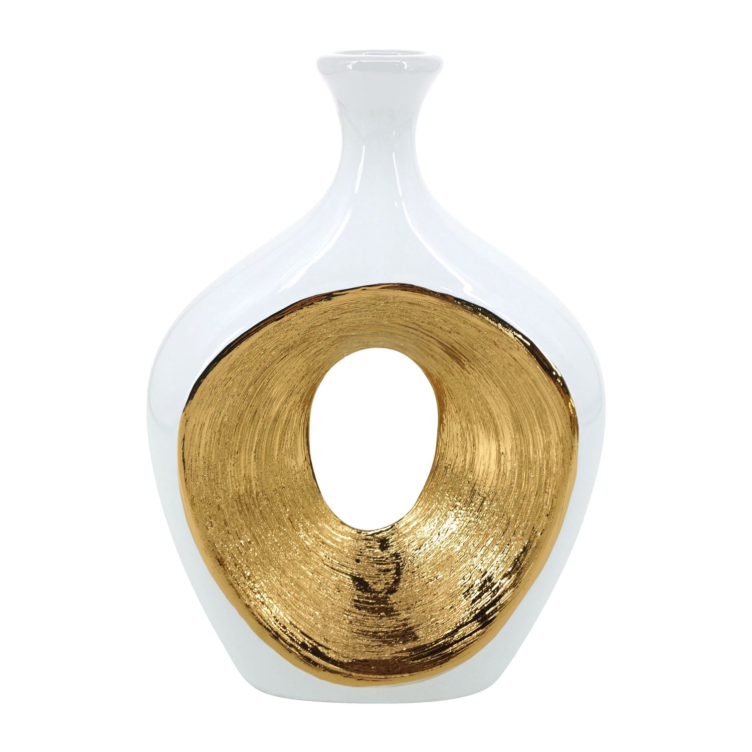 2-Tone Scratched Oval Vase - White / Gold