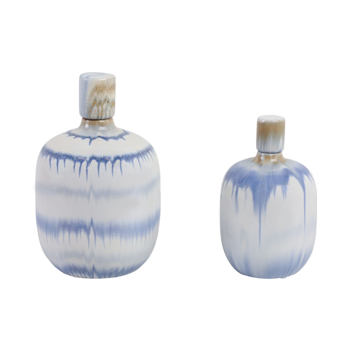 10" / 12" Medford Ceramic Jars (Set of 2) - Light Blue / White