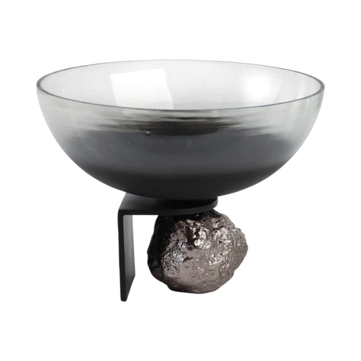 11" Glass Bowl On Rock Pedestal - Black