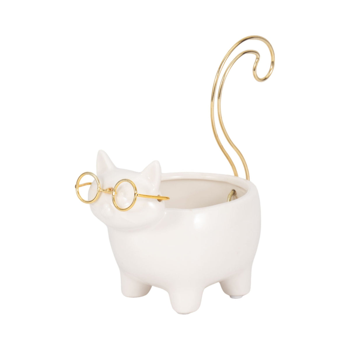 Ceramic Kitty Trinket Dish 6" - White / Gold