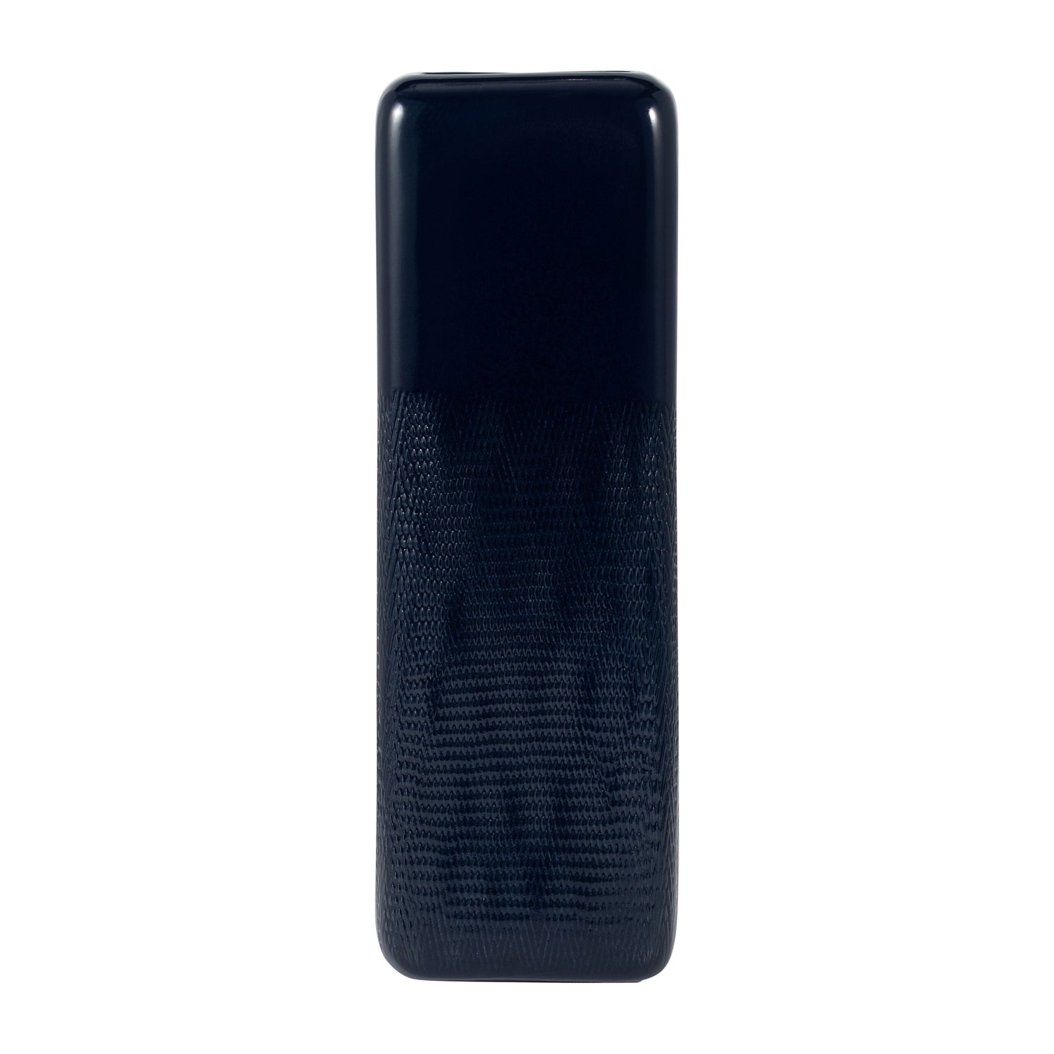 Ceramic 18" Squared Grooved Vase - Navy Blue