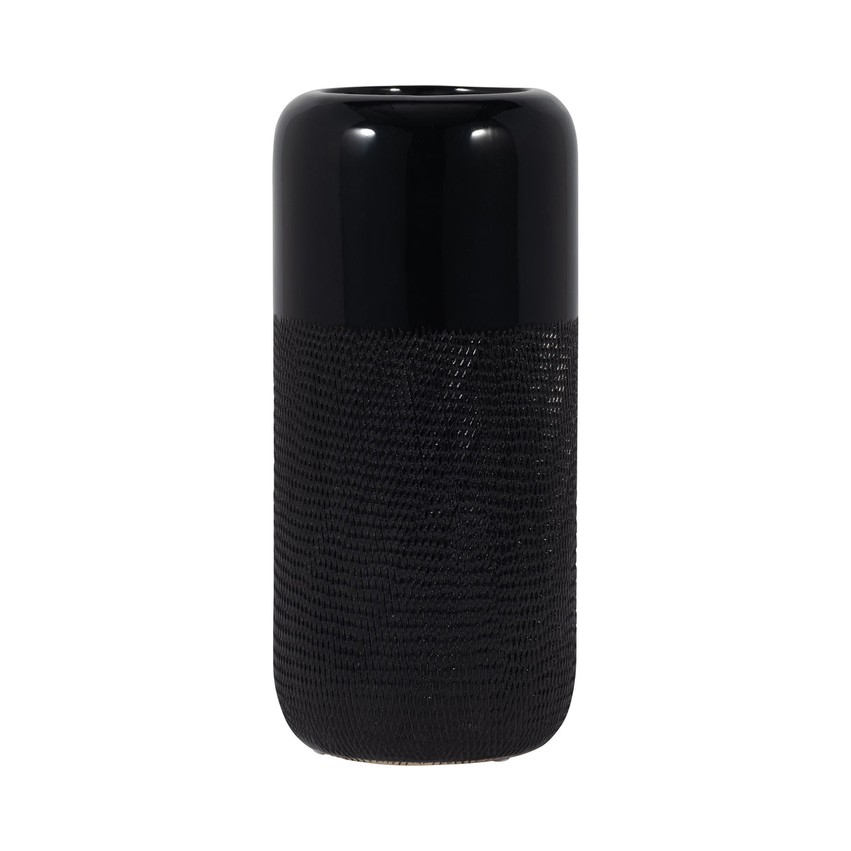 Ceramic 12" Grooved Vase - Black