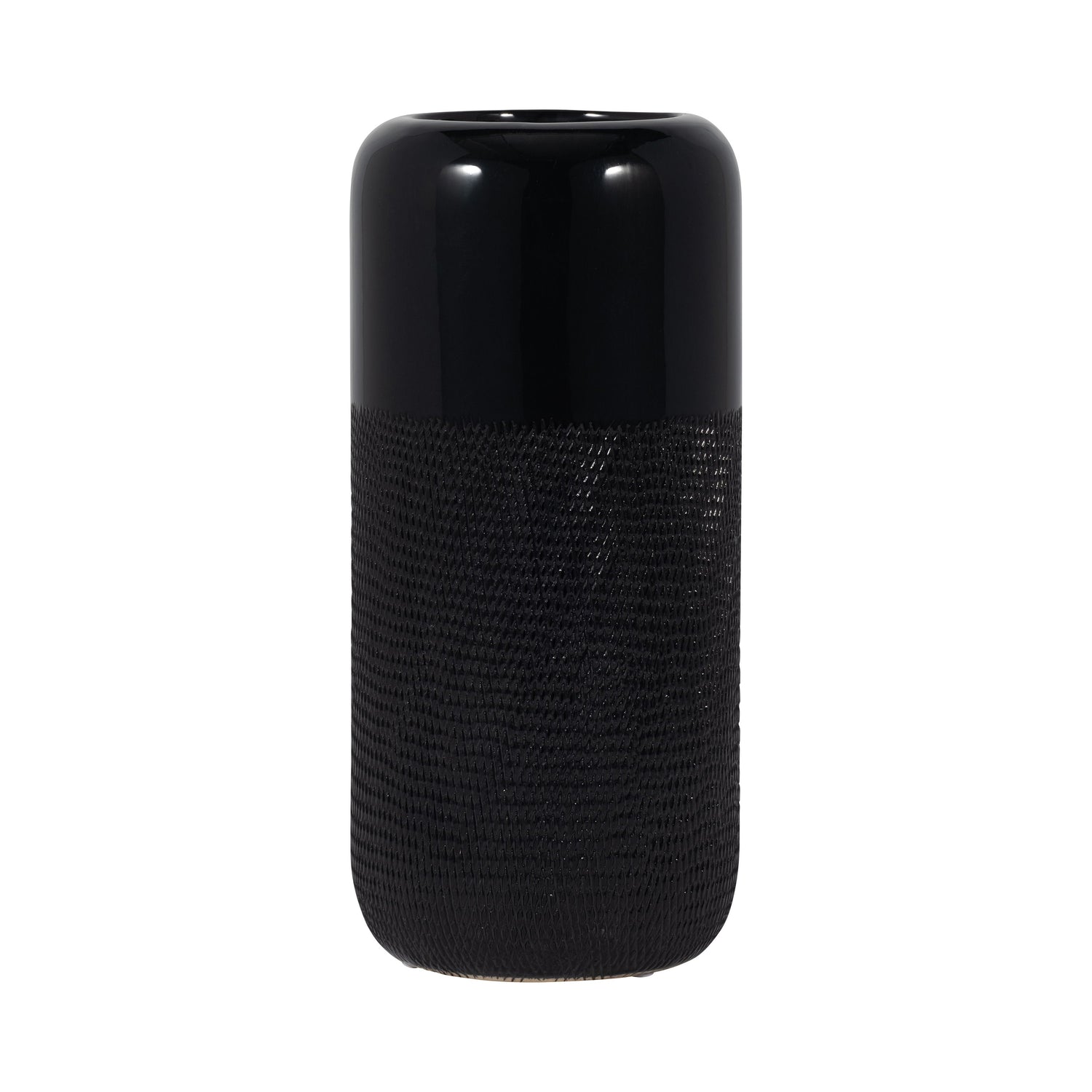 Ceramic 12" Grooved Vase - Black