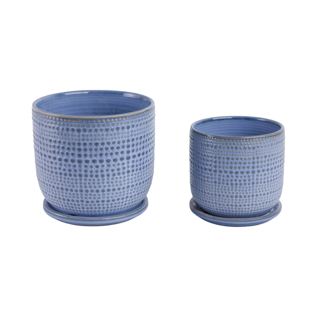 6" / 8" Ceramic Textured Planter With Saucer (Set of 2) - Blue