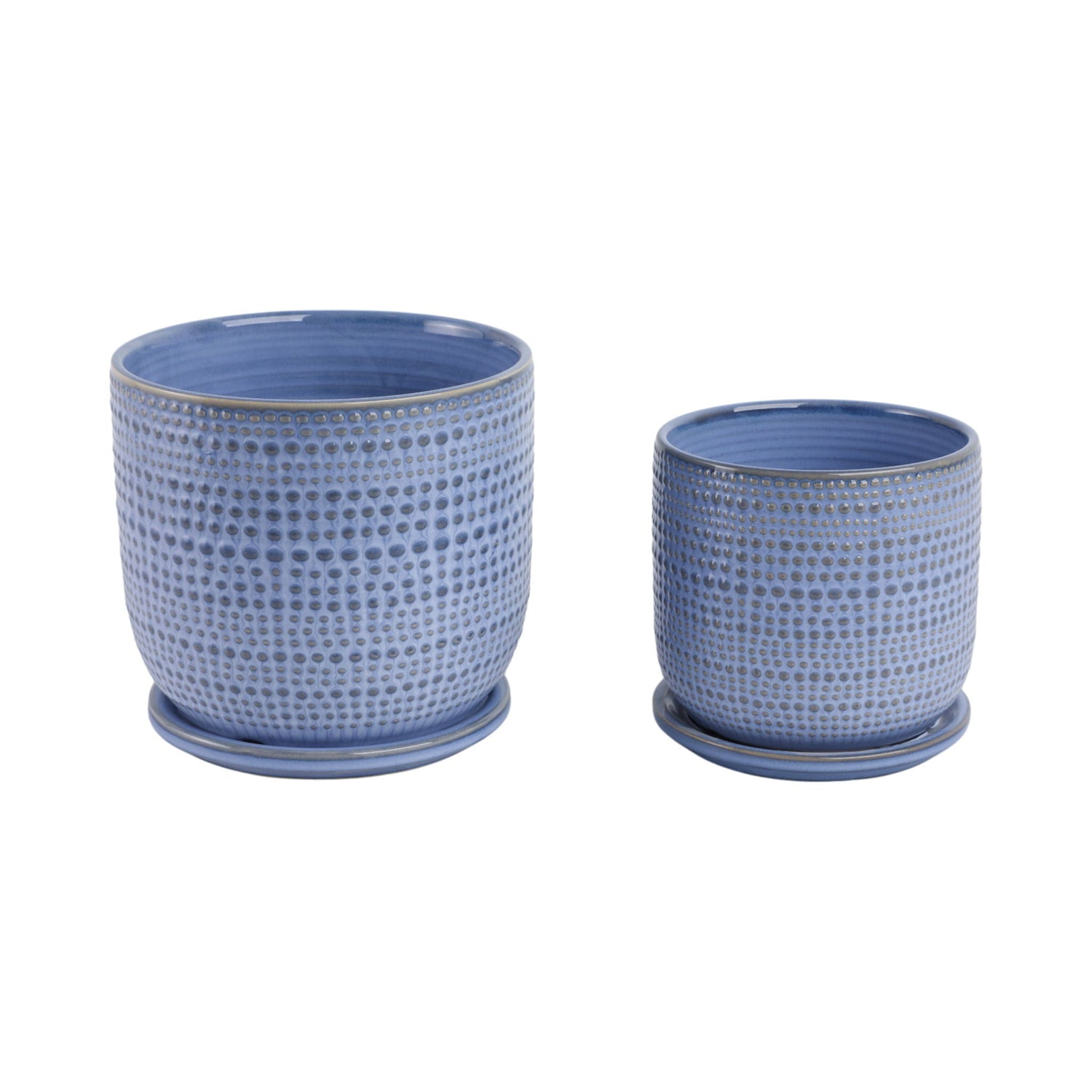 6" / 8" Ceramic Textured Planter With Saucer (Set of 2) - Blue