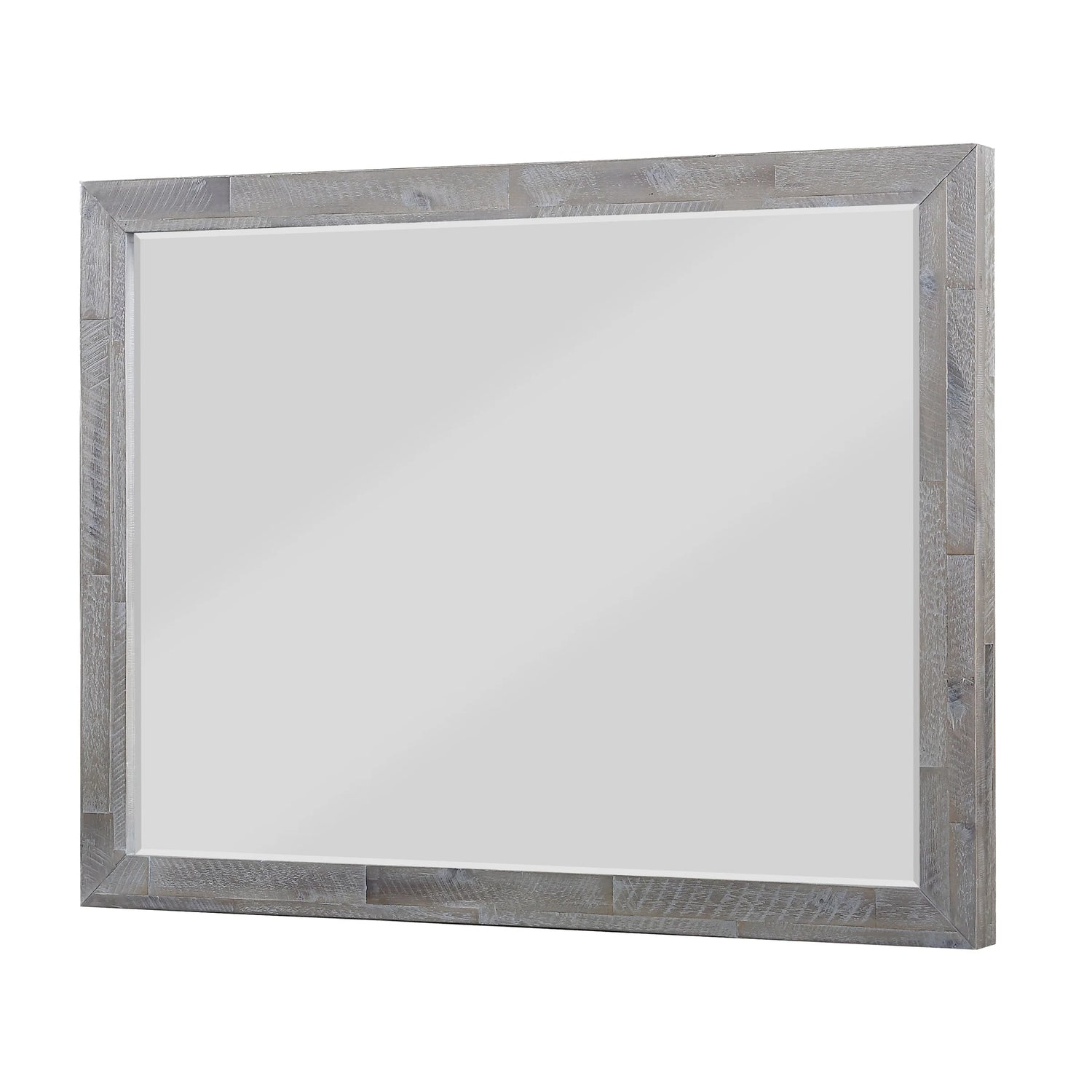 Alexandra Solid Wood Solid Wood Beveled Glass Mirror in Rustic Latte