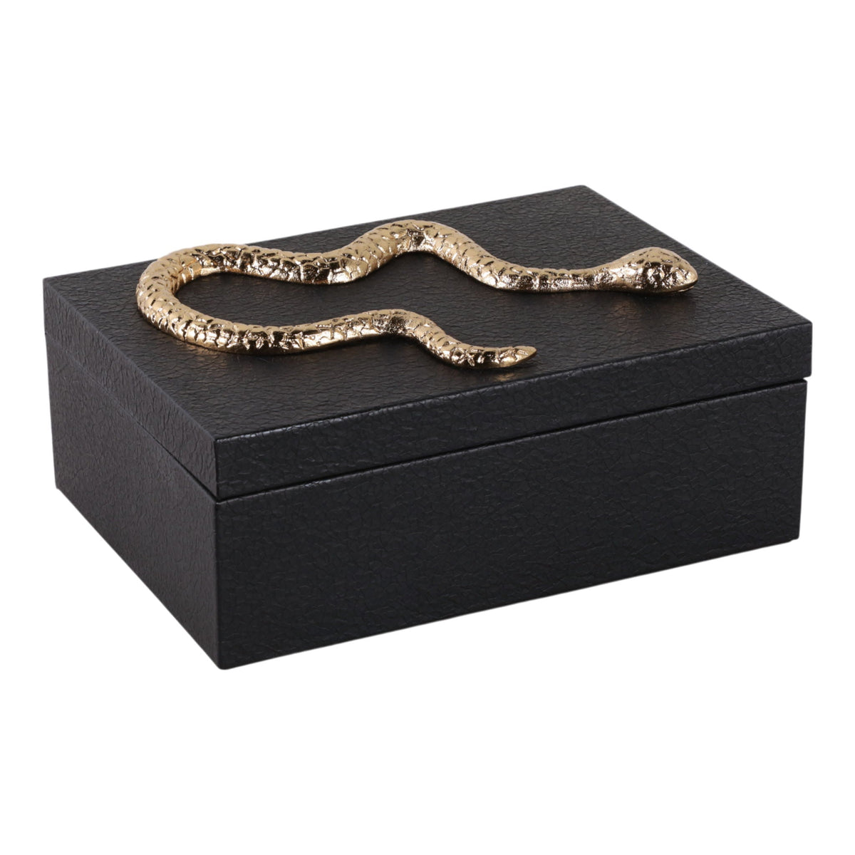11" x 8" Faux Leather Snake Box - Black / Gold
