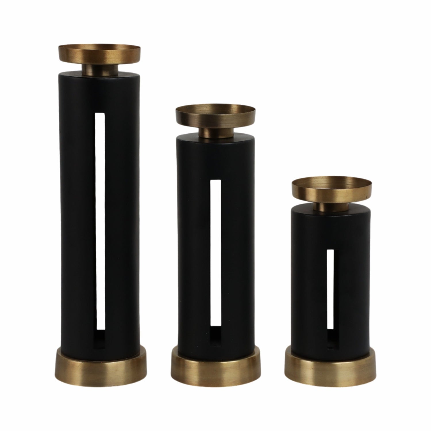 9" / 12" / 15" Hibbing Candlesticks (Set of 3) - Black / Gold