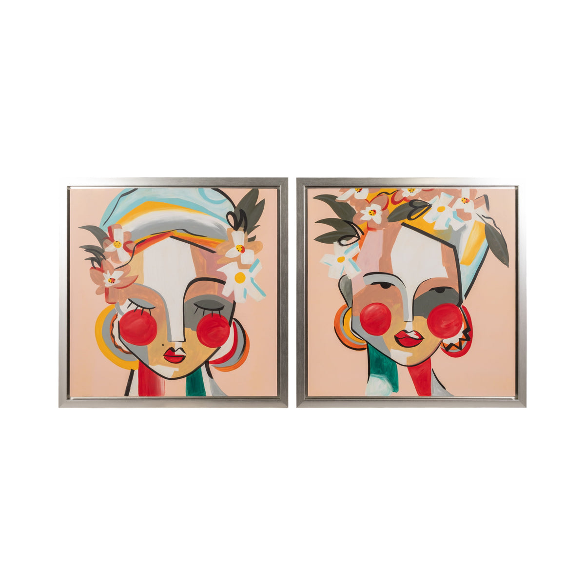 95" X 47" Hand Painted Bright Colored Ladies (Set of 2) - Multi