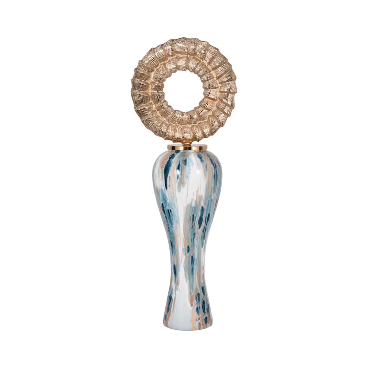 Blue Geo Swirl Jar With Open Metal Ring Top - Multi