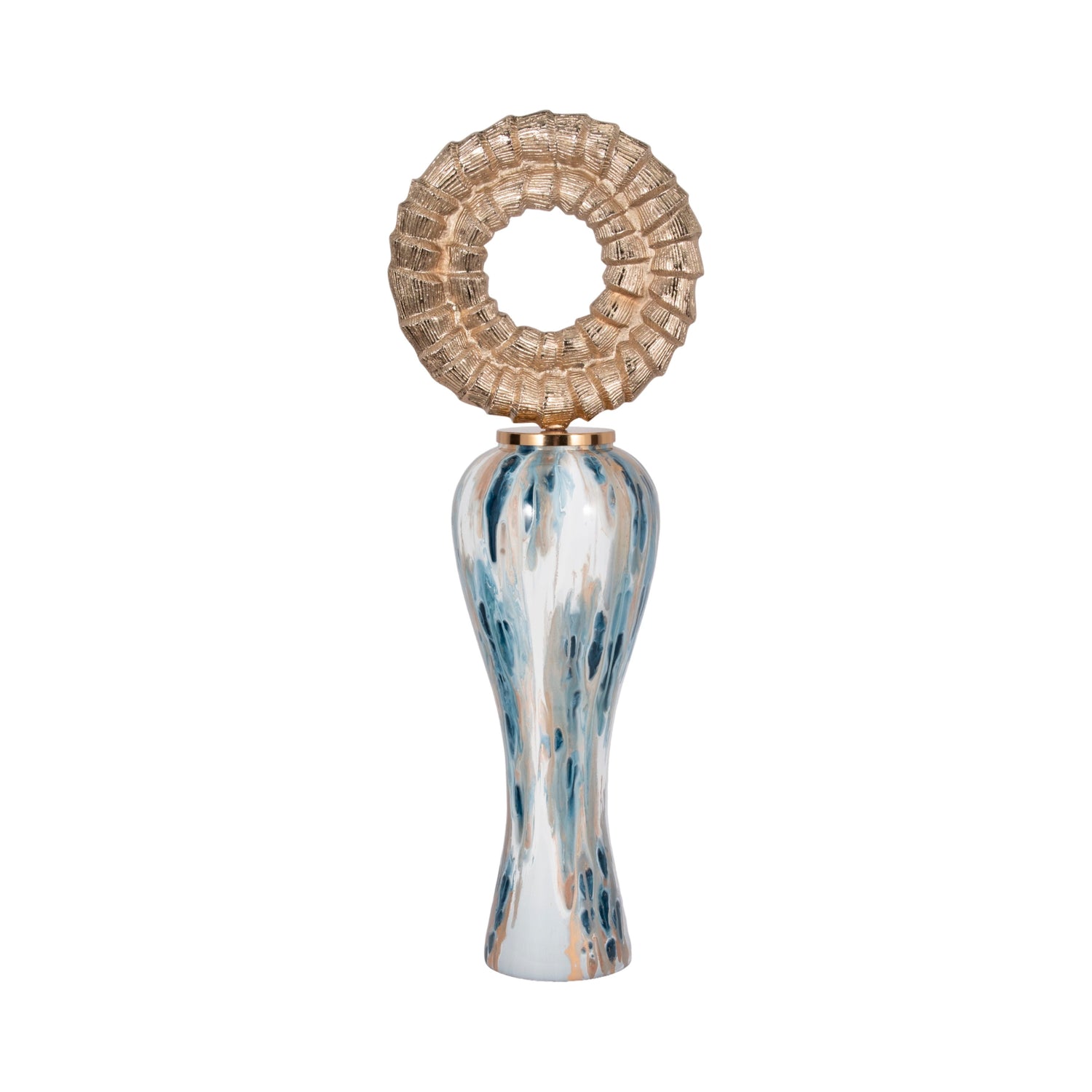 Blue Geo Swirl Jar With Open Metal Ring Top - Multi