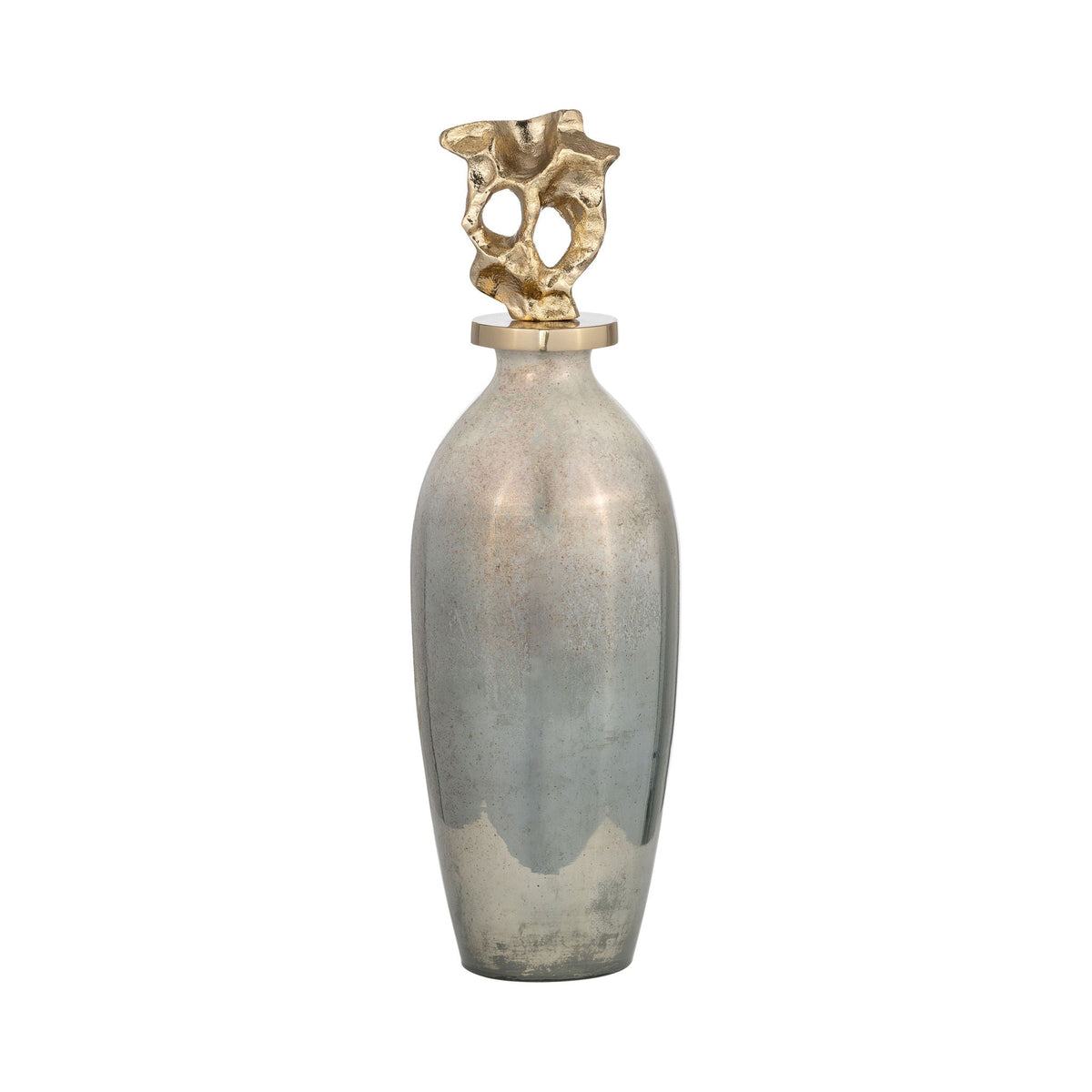 Glass Metal Vase Tribal Topper 16" - Gold