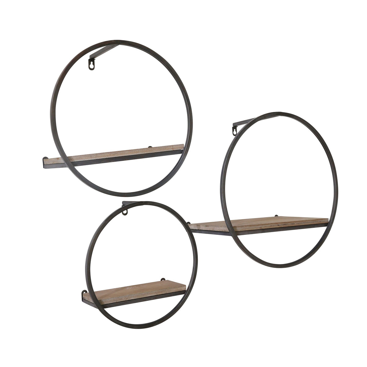 Wood / Metal Wall Shelves (Set of 3) - Dark Brown