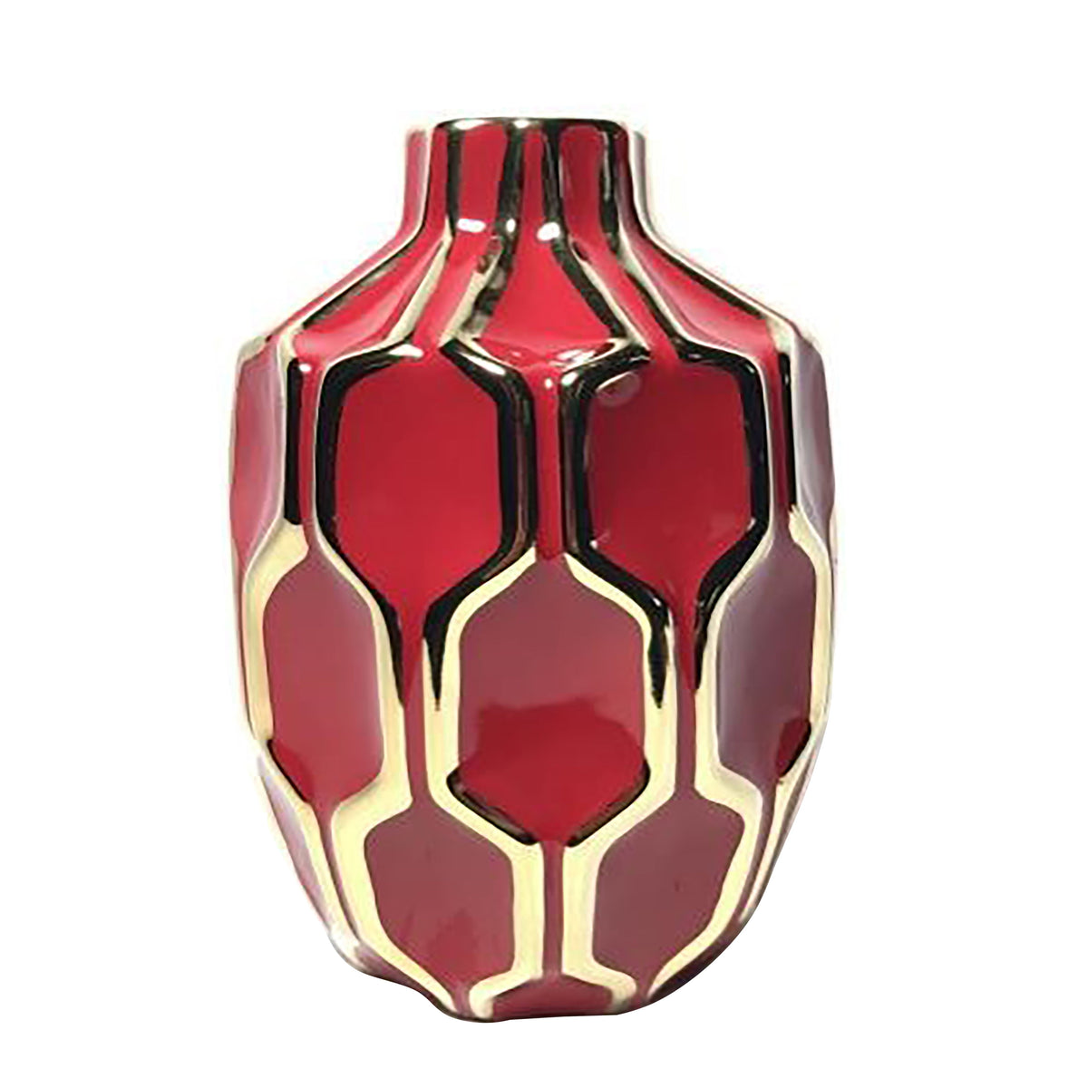 Ceramic Vase 8" - Red / Gold