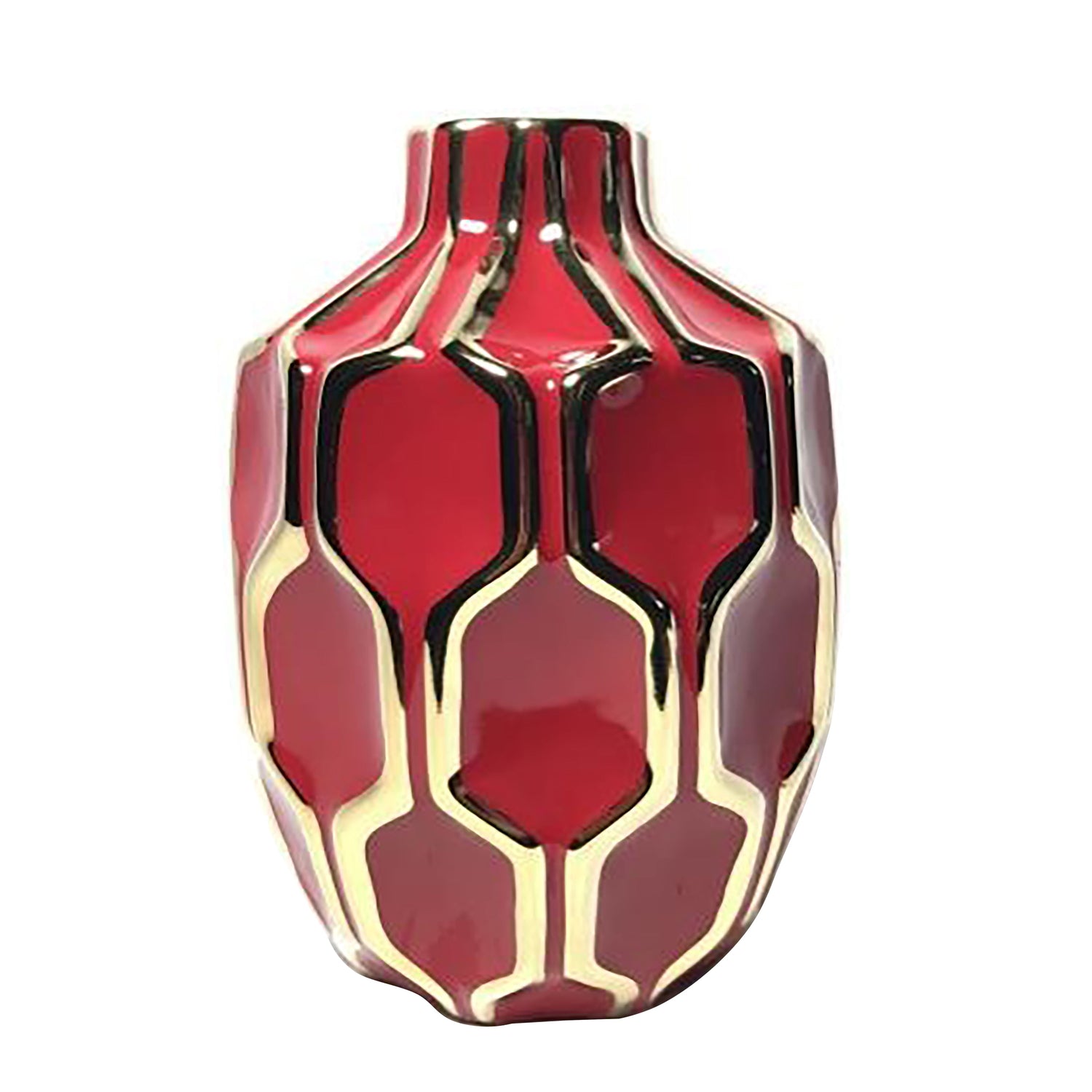 Ceramic Vase 8" - Red / Gold