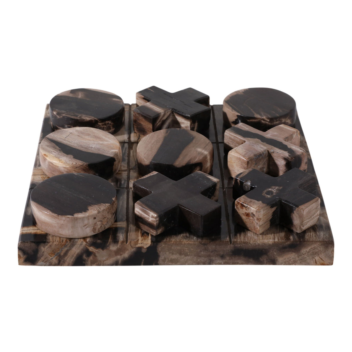 12" Petrified Wood Tic-Tac-Toe - Black