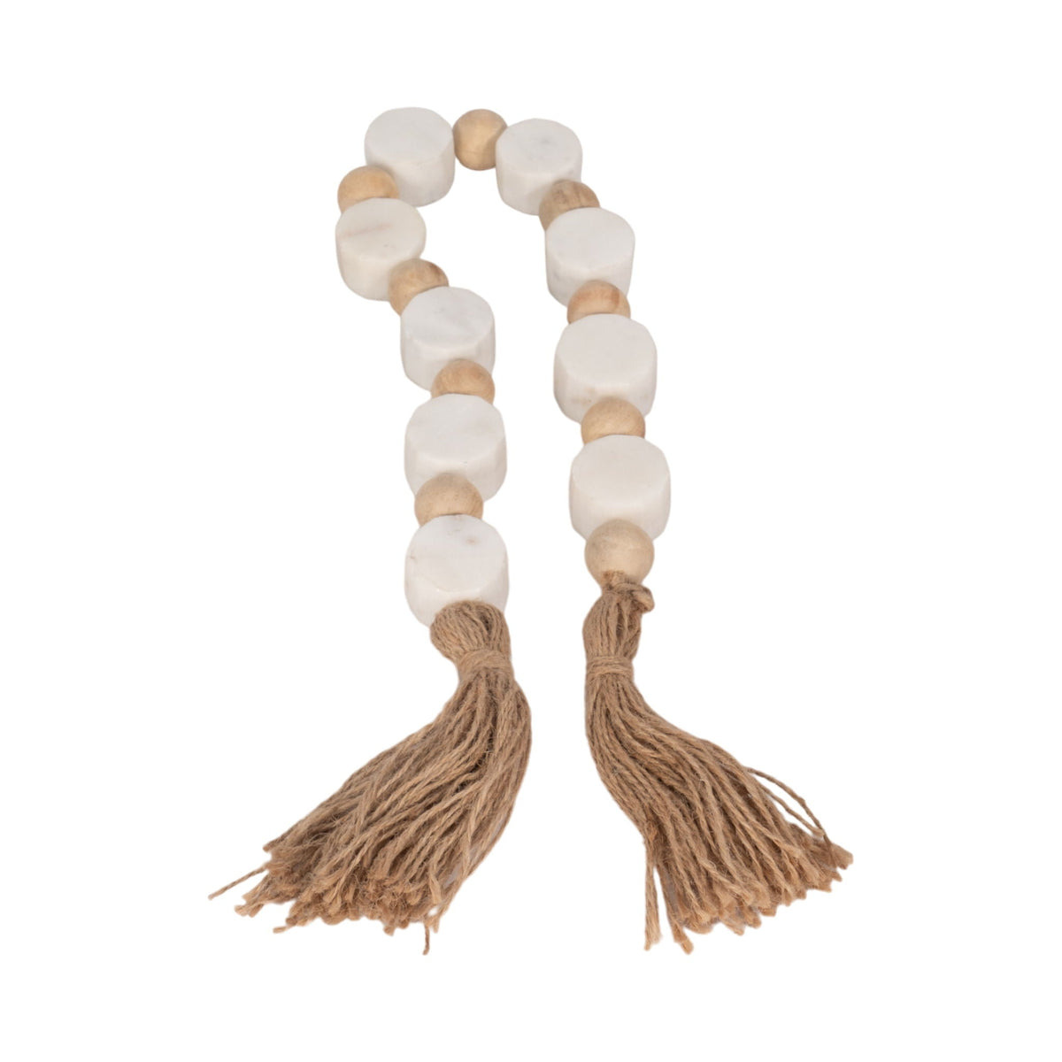 36" Marble And Wood Beads Garland - White / Natural