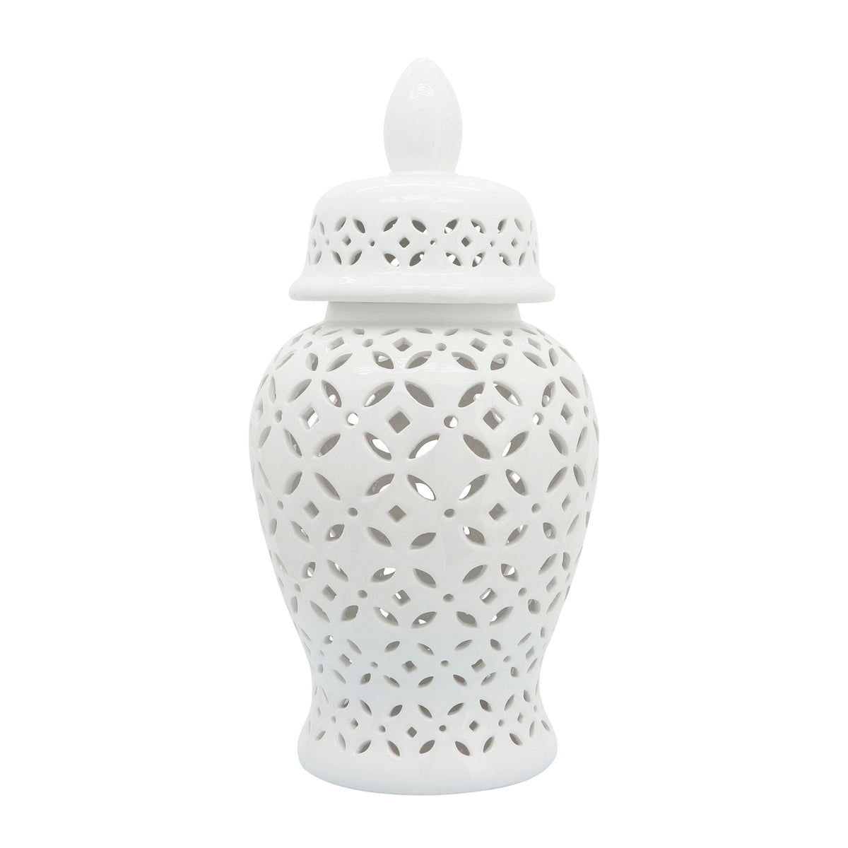 Cut-out Daisies Temple Jar 24" - White