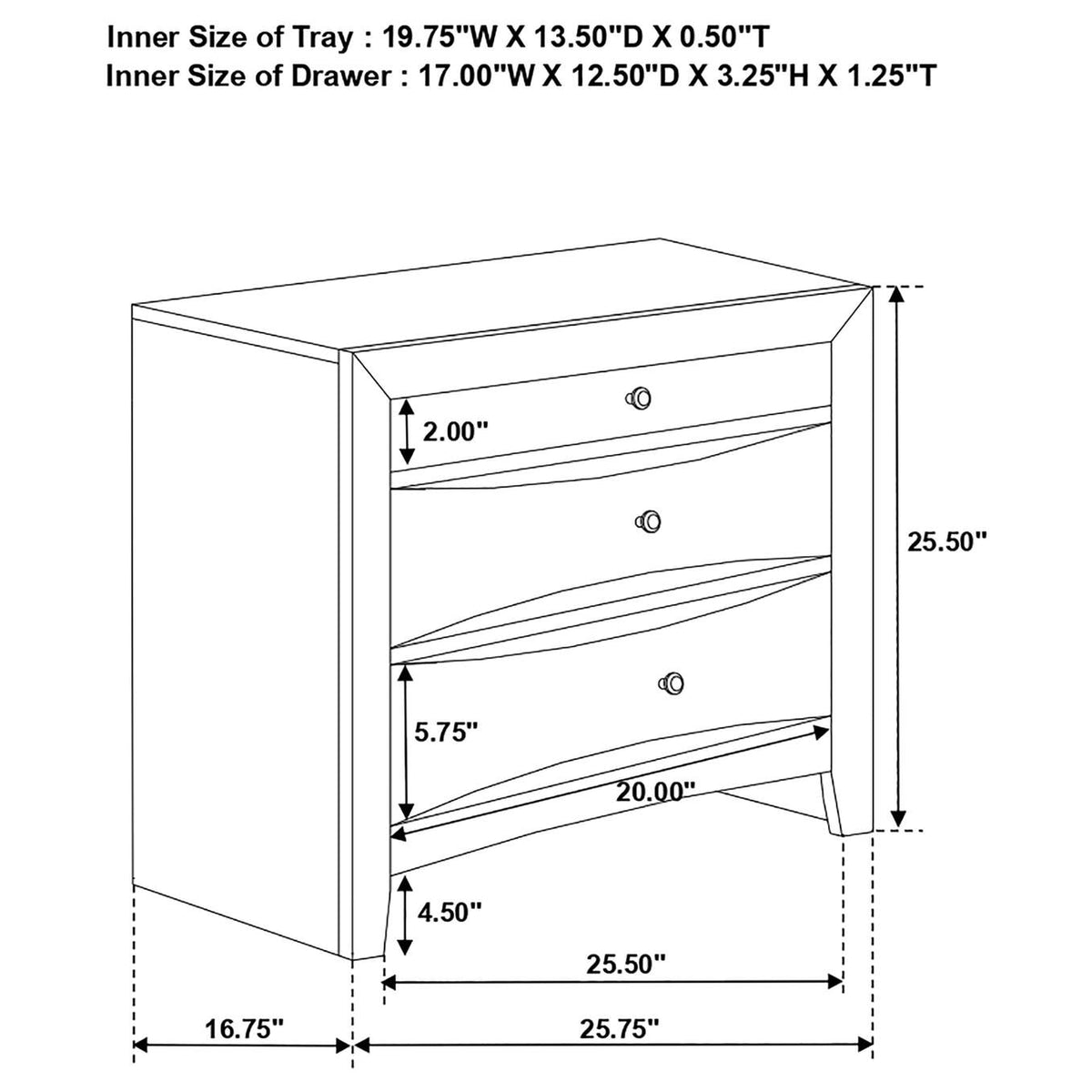 200702 Briana 2-drawer Nightstand Black