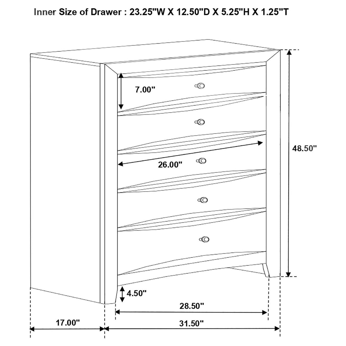 200705 Briana 5-drawer Bedroom Chest Black