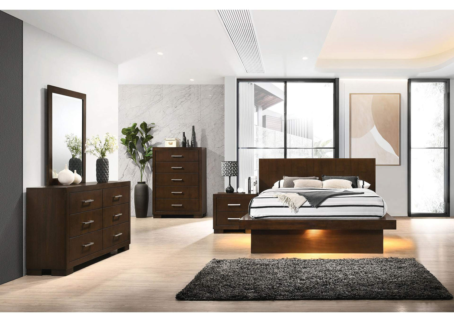 Jessica 5-piece Eastern King LED Bedroom Set Cappuccino