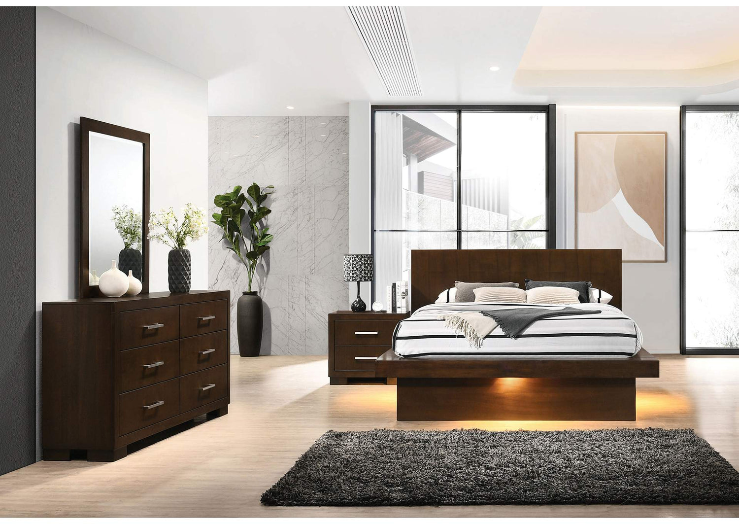 Jessica 4-piece Queen LED Bedroom Set Cappuccino