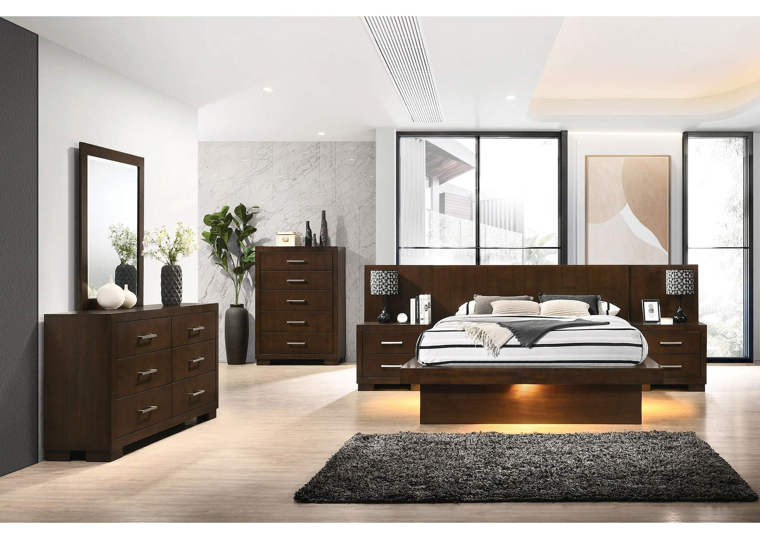 Jessica 6-piece Queen LED Bedroom Set Cappuccino