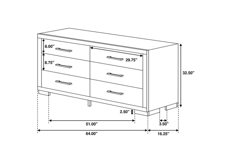 200713 Jessica 6-drawer Dresser Cappuccino