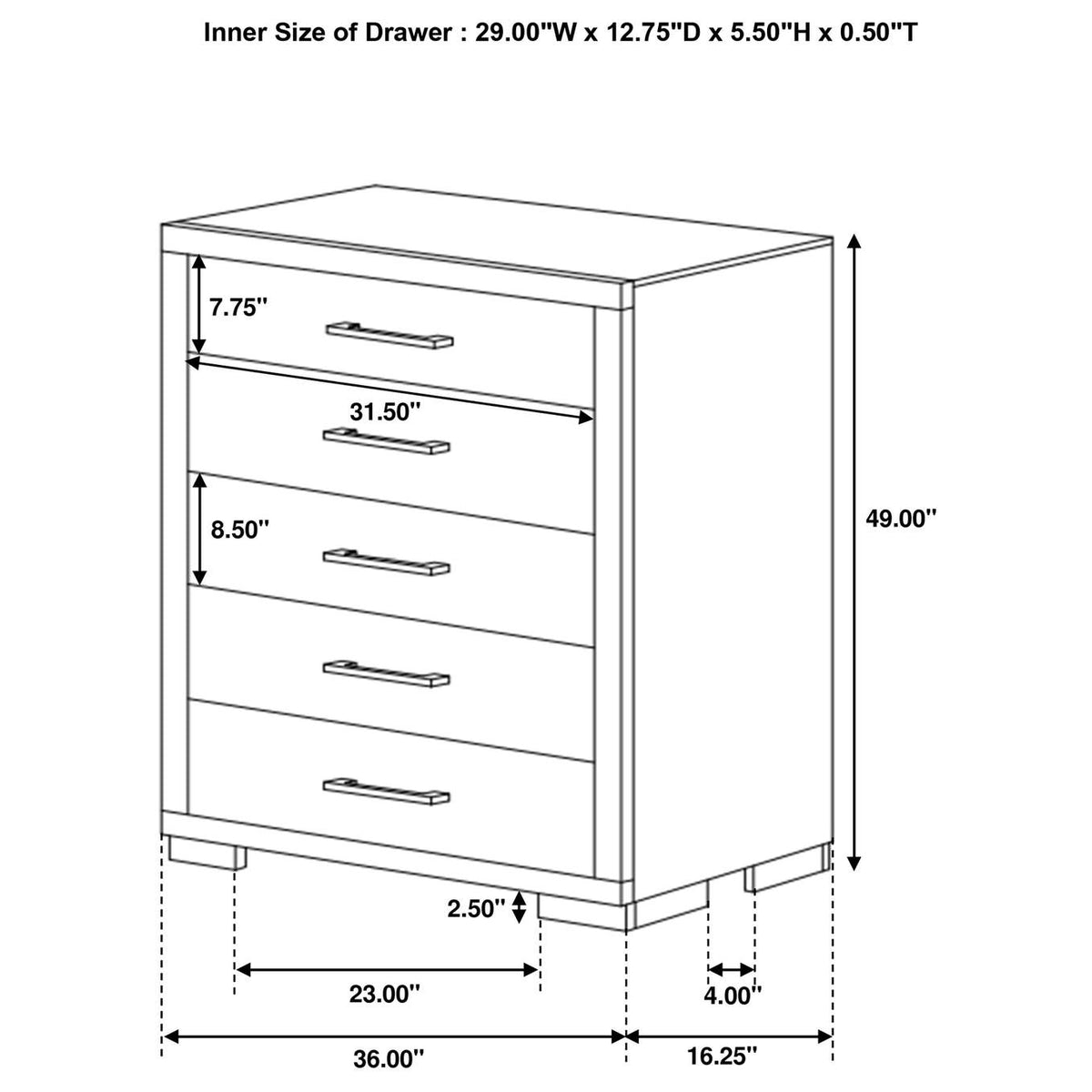 200715 Jessica 5-drawer Bedroom Chest Cappuccino