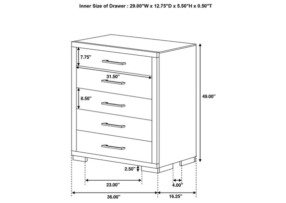 200715 Jessica 5-drawer Bedroom Chest Cappuccino