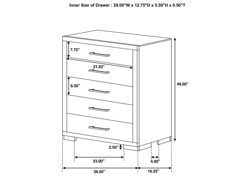 200715 Jessica 5-drawer Bedroom Chest Cappuccino