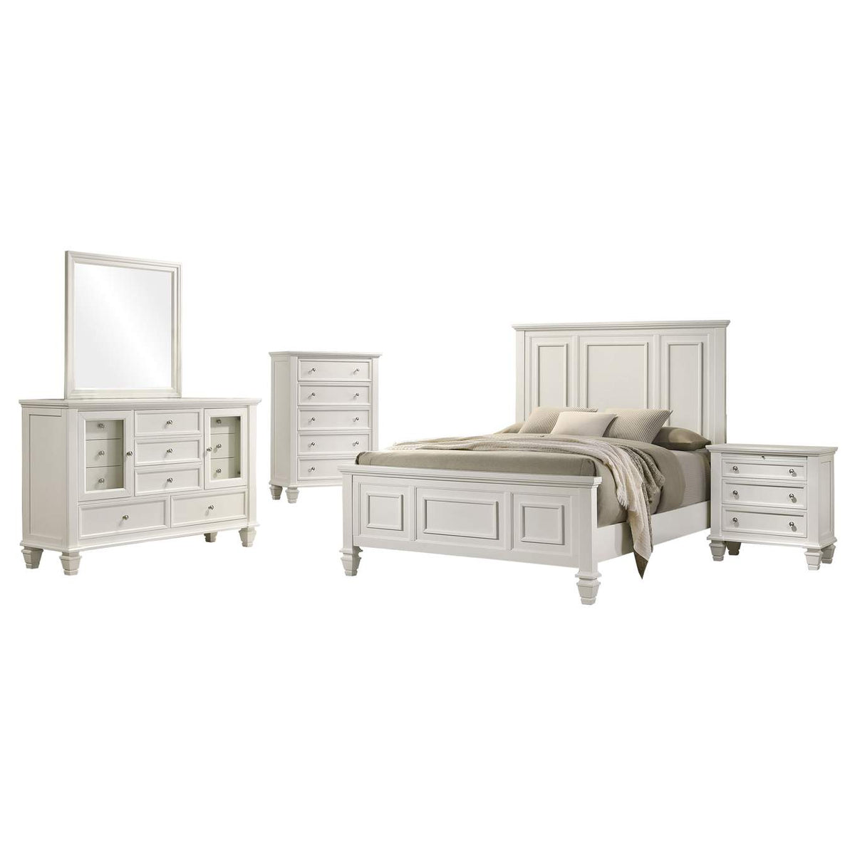 201301KEN-S5 Sandy Beach 5-piece Eastern King Bedroom Set Cream White