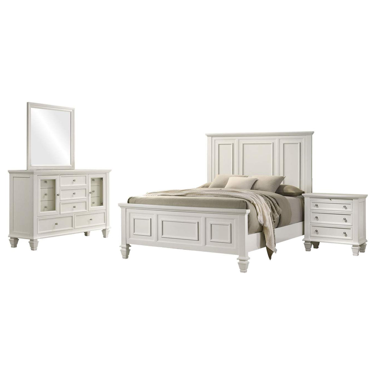 201301KWN-S4 Sandy Beach 4-piece California King Bedroom Set Cream White
